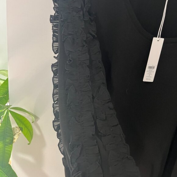 NEW Chico's Black Chiffon Ruffle Long Sleeve Top Size 3 - Picture 4 of 7